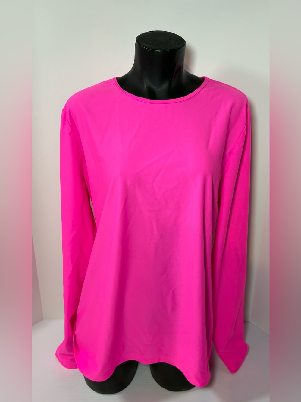 Lands' End Women's Long Sleeve Crewneck Athletic Top - Hot Pink
